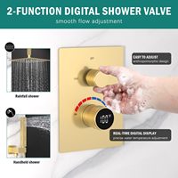 Inverseur de douche à double fonction en laiton doré brossé vanne rugueuse température affichage numérique mitigeur de douche à 2 voies