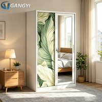 Armoire moderne à 2 portes coulissantes en métal avec miroir et tringle de suspension, casier à vêtements, armoire de rangement sécurisée pour chambre à coucher