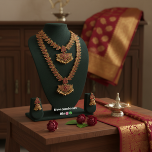 Direct Factory Prcies Traditional Tempal Necklace Jewellery <b>Set</b> With Ruby Stone Matching Earrings For Women And Girls - Product Image 2