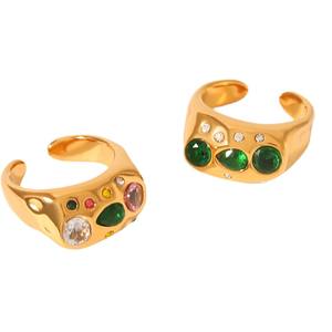 Acier inoxydable or 18 carats incrusté d'une bague ouverte en zircon coloré, sensation rétro haut de gamme à <span class=keywords><strong>la</strong></span> mode, <span class=keywords><strong>la</strong></span> bague ne se décolore pas - Product Image 5