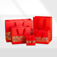 Sac à main en papier rouge de style chinois, motif ethnique à pois, sac cadeau pour l'emballage de souvenirs