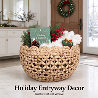 Panier mural rond bohème en paille tressée, en forme de gourde, pour décoration murale de Noël et d'anniversaire, pour porte d'entrée et gîte