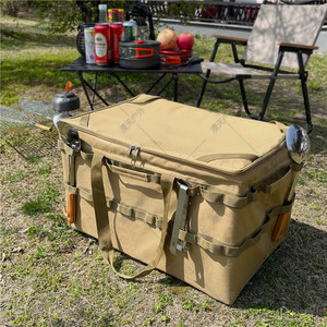 Large Capacity <b>Canvas</b> Storage <b>Box</b> Multifunctional Outdoor Picnic Camping Equipment Khaki Rectangle - Product Image 1