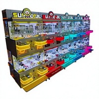 Mini-machine à grue pour 4 joueurs avec accepteur de billets et de pièces, lecteur de cartes, jeu d'arcade personnalisé, son réaliste et lumières clignotantes en métal