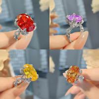 Mode rouge jaune diamant glace fleur coupe anneau lumière luxe nid d'oiseau coupe Pigeon oeuf diamant bague pour femme