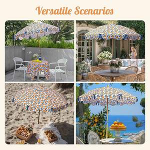 Оптовая продажа, винтажный солнцезащитный козырек с принтом, уличный складной внутренний дворик, зонт с бахромой, Солнцезащитный пляжный зонт с наклоном - Product Image 4