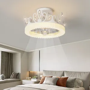 优雅奢华现代吊扇灯3速控制皇冠白色和金色风扇灯吊扇灯