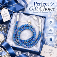 Kabel Charger HP 4 in 1 Biru Berhias Rhinestone, USB Type C, Kabel Multi Charging Berkilau Kristal, Kabel Transfer Data