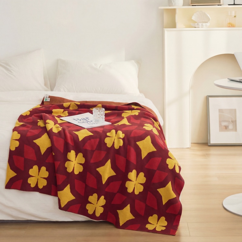 High-Quality 100% Cotton yarn Jacquard Eco-Friendly super cozy knitted Throw Blanket for Home bedroom Decoration NLQ