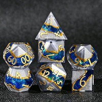 Ensemble de dés carrés en résine facettée bleu argenté de haute qualité, 7 pièces, motif étoile veinée, faits à la main, à bords vifs, polyédriques, pour jeux de table DND RPG