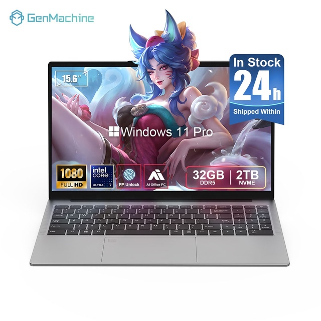 GenMachine Laptop Core Ultra 7 165H 15.6 Inch Dual DDR5 M.2 NVME Win 11 Type-C 3.0 HD 3*USB3.0 TF PORT 3.5mm Audio Jack Factory