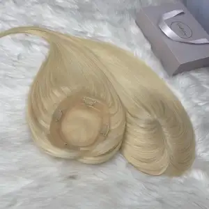 Hot Sale Russian Virgin Hair Pieces 613# Blonde Color Lace Silk Base Human Hair Topper For Women