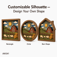Boîte à souvenirs rustique personnalisée avec scène de ferme et grange |   Paysage en contreplaqué de peuplier multicouche découpé au laser, motif balles de foin de mouton
