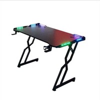 Bureau de poste de travail de jeu PC LED RVB bon marché avec porte-gobelet et crochet pour casque d'écoute Table de jeu de bureau à domicile ergonomique noire