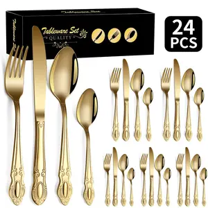 N0508 rose black gift Luxury Reusable Stainless Steel Wholesale 24 Pieces diner knife fork and spoon Flatware Cutlery Set