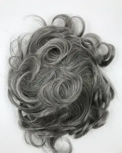 Wig Gaya Bebas Pria, Rambut Abu-abu Perak 80% Kulit Pu Ultra Tipis Bagian Rambut Manusia Asli Rambut Palsu Pria dengan Simpul V