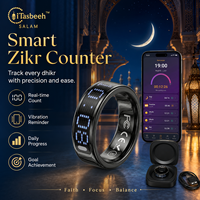 Anillo Religioso Inteligente iTasbeeh Salam con Pantalla LED, Control por Aplicación, Acero Inoxidable, Recordatorio por Vibración, Rastreador de Progreso Diario