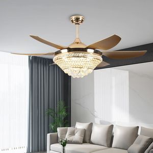 Modern Ceiling Fan Light With Crystal Chandelier 6 Blades LED Flush Mount For Living Room Bedroom - Product Image 1