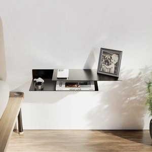 Modern Floating Metal <strong>Bedside</strong> <strong>Table</strong> <strong>With</strong> Storage Rack Wall Mounted Nightstand <strong>Shelf</strong> for Bedroom - Product Image 3