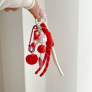 Porte-clés perlé esthétique Y2K, breloque de sac en corde tressée colorée avec pompon et perles acryliques, accessoire décoratif mignon - Product Image 5
