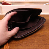 Tas Genggam Pria Vintage Dompet Kulit Asli Tas Tangan Resleting Dompet Pergelangan Tangan