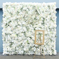 L1230 Mur floral artificiel en soie 5D, roses blanches, pivoines et hortensias, pour toile de fond de mariage, rideau enroulable écologique et romantique pour événements