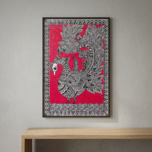 Pintura Folclórica Tradicional Maithili de Primera Calidad - Arte Mural en Lienzo 3D Auténtico Hecho a Mano de Jharkhand 1353 - Product Image 6