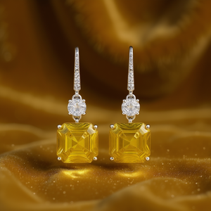 Orecchini Pendenti Gialli E1568, Gioielli Classici da Donna in Lega con Taglio Brillante Rotondo e Montatura a Griffe - Product Image 2