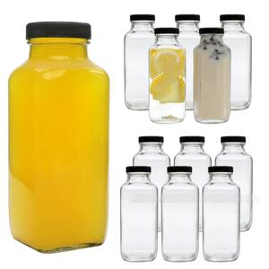 Narrow Mouth Smoothie Glass Square Cap Beverages Drinking Mason Jar 16 Oz 32 Oz Glass Juice Bottles With Lids - Product Image 2