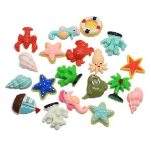 Lindo mixto Tema de mar de resina encantos de estrella de mar océano Animal de dibujos animados plana vuelta Cabochon para DIY joyería decoración para el hogar