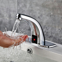 Robinet de lavabo de salle de bain à capteur sans contact chromé avec cartouche céramique, design monotrou à montage sur plan pour usage commercial et hôtelier