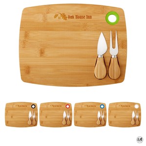 Juego de tabla de queso de bambú personalizada bandeja de servicio de charcutería grabada con cubiertos y compartimentos para aperitivos - Product Image 3