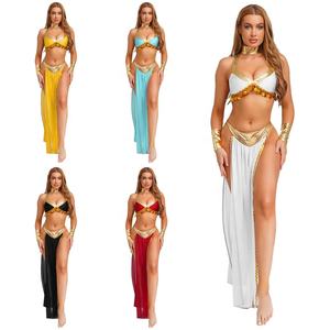 Womens Ancient Egyptian Queen Cosplay Outfits <b>Crop</b> <b>Top</b> And Chiffon Skirt Metallic Shiny Sets Belly <b>Dancing</b> Cosplay Event Themed - Product Image 1