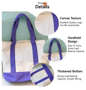 Reutilizável pano doce cor lona algodão sacola de compras para mulheres logotipo personalizado lona sacola em branco com bolsos e zíper - Product Image 6