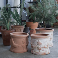 Pot Tanah Liat Merah Gaya Romawi Kuno, Wadah Tanah Liat Rustic, Pot Bunga Vintage, Finishing Tua, Perlengkapan Taman, Dekorasi Balkon