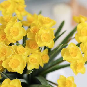 Fleurs artificielles en soie Ruilisi, narcisses, 3 branches, blanc et jaune, décorations pour la maison et les mariages - Product Image 4