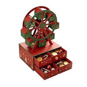 Calendrier de l'Avent Roue Ferris de Noël 24 Jours, Boîte à Tiroirs Rouge et Vert en Carton, Cadeau Fait Main, Rangement Décoratif - Product Image 2