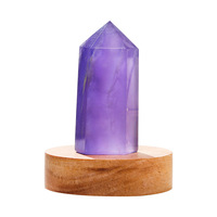 Lámpara de Noche de Cristal Natural en Forma de Columna, Lámpara de Cristal Hexagonal LED, Adorno Decorativo con Base de Madera, Alimentado por USB