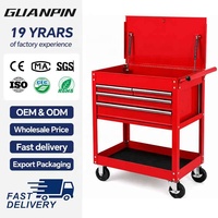 Chariot à outils mobile en acier robuste, directement de l'usine, avec dessus rabattable et 3 tiroirs, roues pivotantes pour le stockage industriel en garage