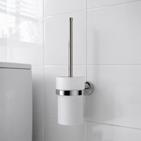 Ensemble de brosse de toilette murale moderne en acier inoxydable avec porte-gobelet en verre pour accessoires de salle de bain d'hôtel