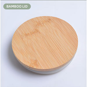 Contenitore per Candele in Vetro Cilindrico Iridescente Grigio Ambra con Coperchio in Legno di Bambù e Metallo - Product Image 6