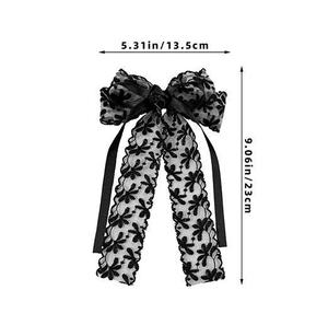 Grosir klip rambut busur pita elegan Perancis klip busur bordir renda dengan pita Tulle tipis untuk wanita - Product Image 6
