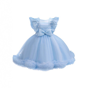 Vestido de tul color borgoña para niñas Baihui, cuello redondo, corte en A, vestido de niña de las flores para fotografía - Product Image 5