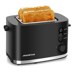 Aigostar tostapane 2 fette, rastrelliera riscaldante, 6 impostazioni di pane tostato, annullare, scongelare e riscaldare le funzioni, vassoio briciole, 800W, nero - Product Image 1
