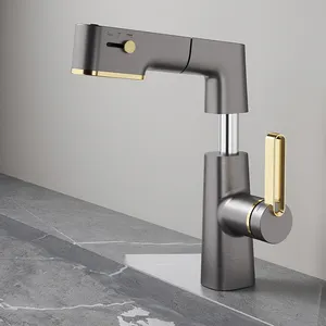 Intelligent Digital Display Pull-Out Faucet Bathroom Lifting Universal Rotating Hot And Cold Basin Faucet