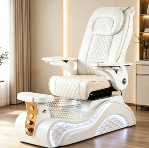 Fauteuil de pédicure blanc, fauteuil de manucure, fauteuil de salon électrique inclinable avec massage et éclairage LED - Product Image 4