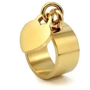 Bạc/Vàng Phụ Kiện Tim Nhẫn Với Cá Nhân Engravable Biểu Tượng Tùy Chỉnh Pendant 10/15MM Dangle Ring Đối Với Phụ Nữ Đàn Ông