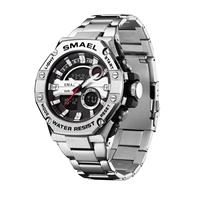 Montre analogique-numérique pour homme SMAEL 8090, mouvement à quartz, alliage, luminescente, résistante à l'eau 30M, chronographe sport