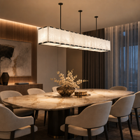Lustre moderne en laiton et albâtre de luxe, luminaire suspendu rectangulaire pour salle à manger, maison de campagne