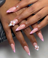 Uñas Postizas Stiletto con Punta Francesa, Hechas a Mano, Acabado Brillante, Calidad de Salón